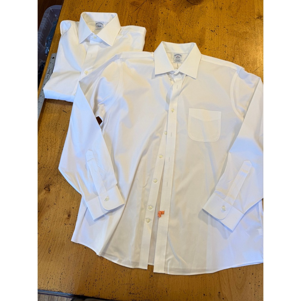 Lot 2 Brooks Brothers Regular 16-34 Non-Iron Stretch Dress Shirts White Long Slv